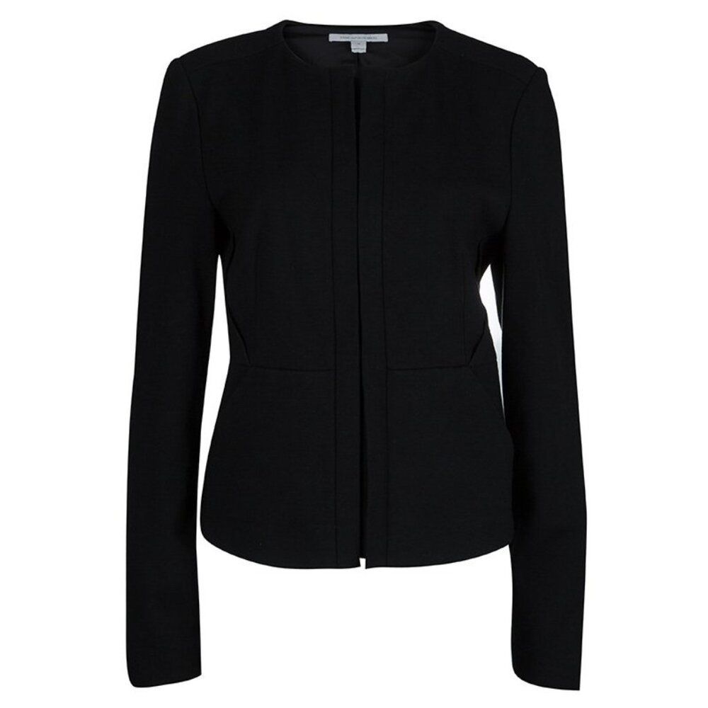 Diane Von Furstenberg Black Knit Zip Front Rover Jacket Blazer Size 6